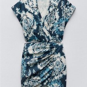 Zara Navy and Cream Patterned Mini Dress